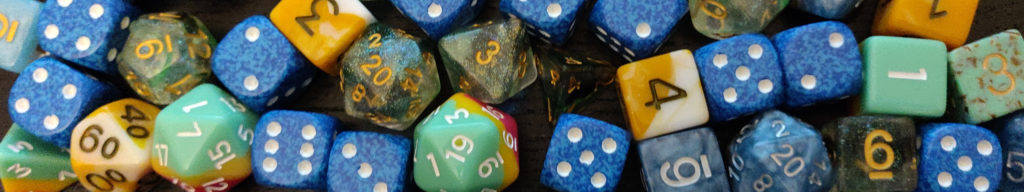 green and blue tabletop RPG dice