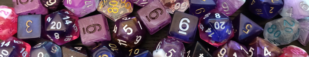 purple tabletop RPG dice