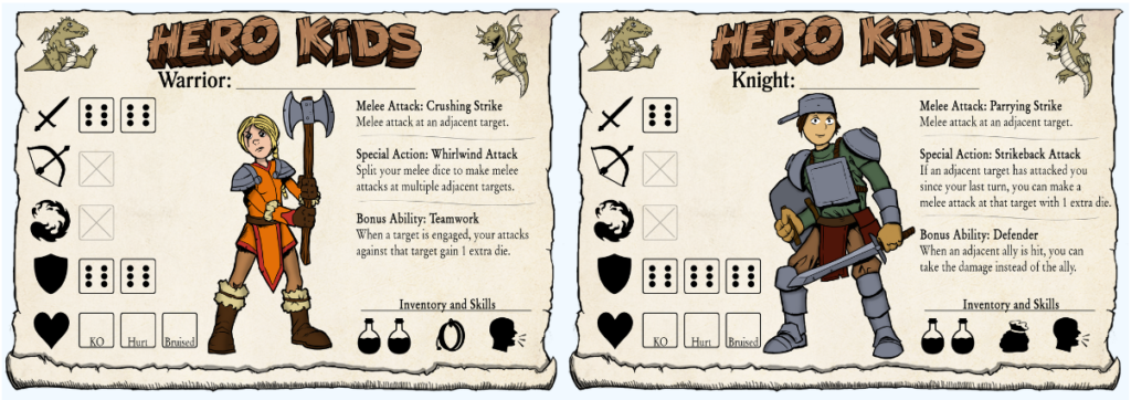 hero kids - tabletop RPG for kids - character sheets
