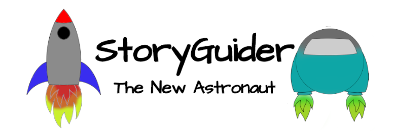 StoryGuider The New Astronaut cover page showing two spaceships from the StoryGuider tabletop RPG for pre-K kids series!