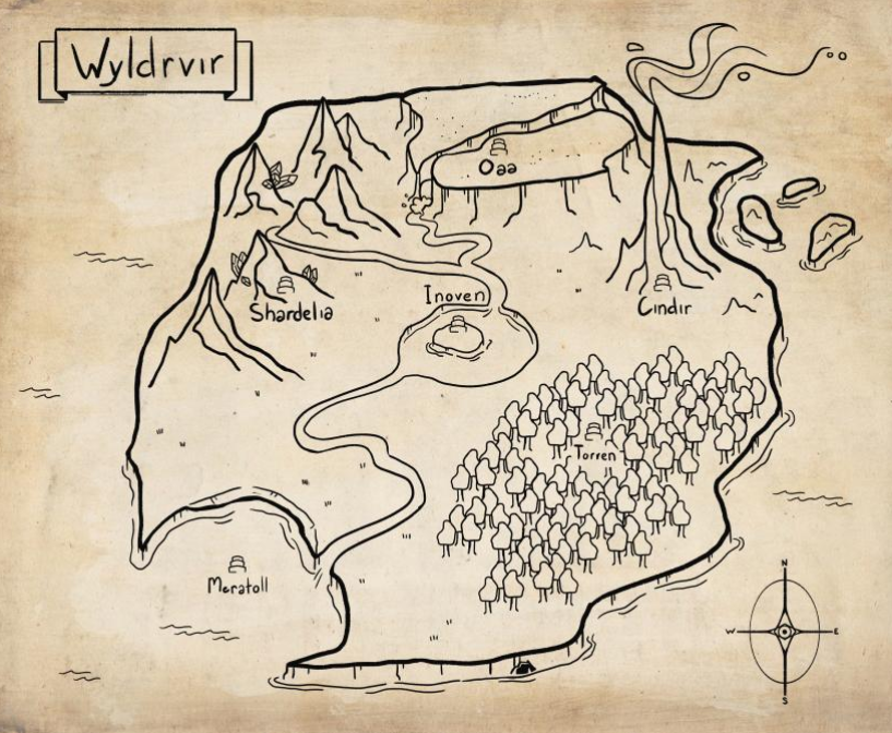 adventure map from world of wyldrvir, a non-combat tabletop RPG
