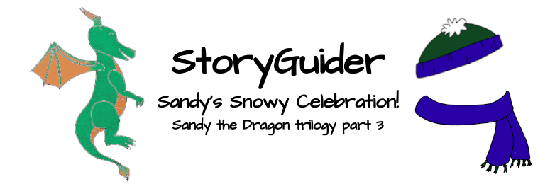 Sandy the Dragon - Snowy Celebration, a winter adventure for kids cover page
Shows Sandy the Dragon and a hat and scarf set