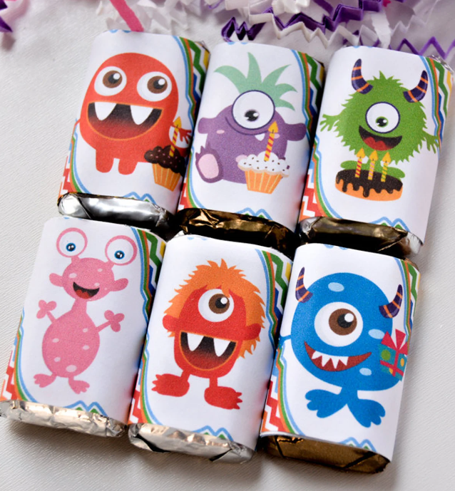 candy labels with monsters on them from ArtPaperWonders on Etsy
