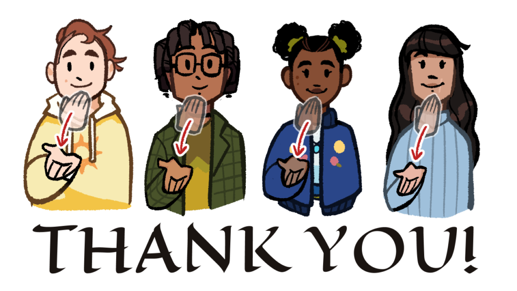 Inspirisles - a tabletop RPG for teaching sign language to teens - signing thank you!