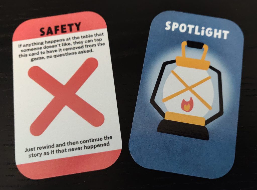 Safety and spotlight cards from Adorablins TTRPG