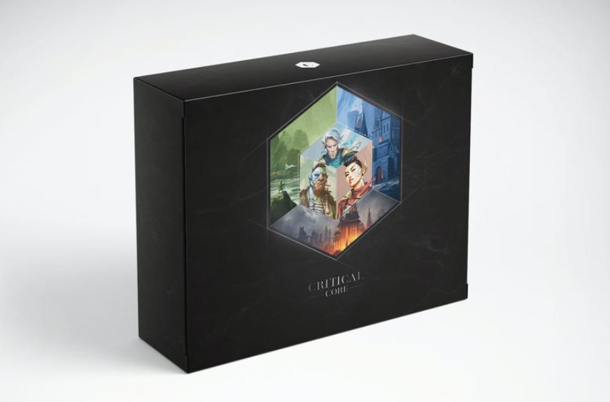 picture shows the critical core game box, which is black with a small image of character art and their logo on the cover