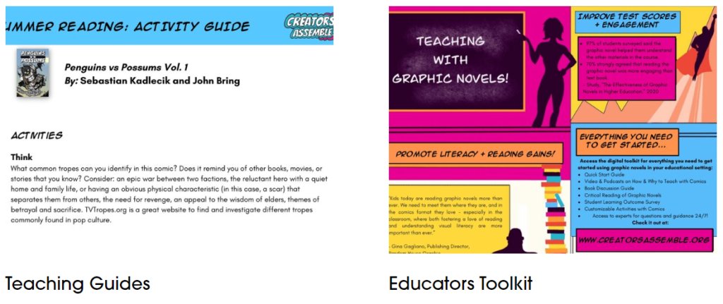educator toolkits from Creators Assemble, an organization focusing on education through pop culture