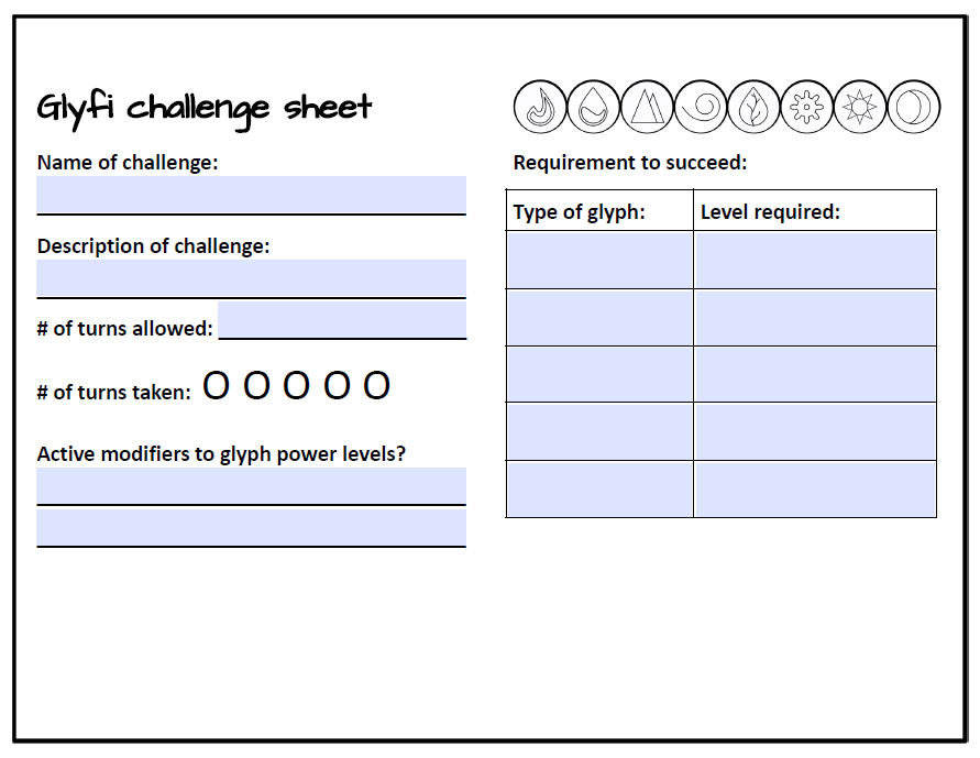 Glyfi challenge sheet