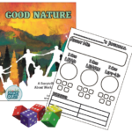 Good Nature tabletop RPG - cover, sheet, and dice
