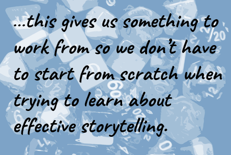 …this gives us something to work from so we don’t have to start from scratch when trying to learn about effective storytelling.