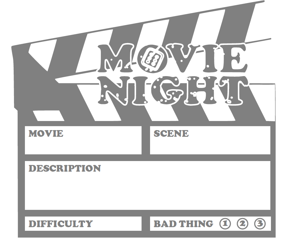 Movie Night - 80's movie tabletop RPG scene tracker with movie clacker motif