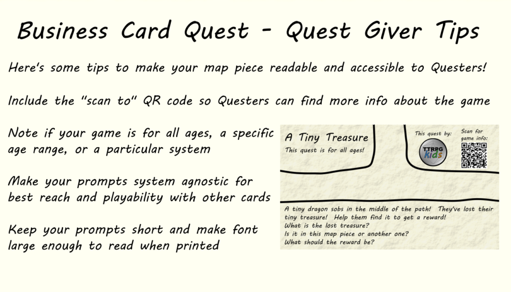 Business Card Quest - Quest Giver Tips card