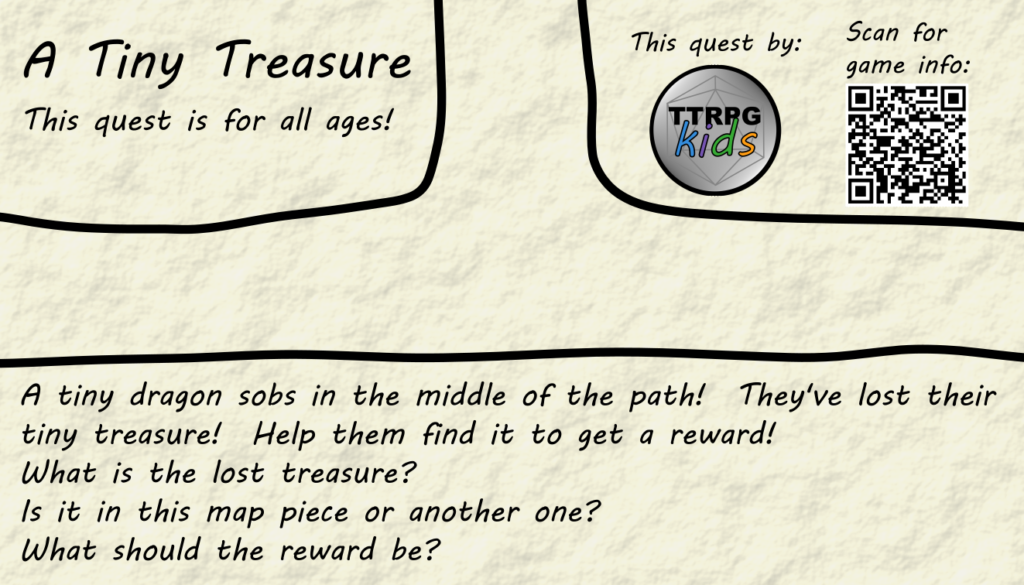 TTRPGkids business card quest example map piece and prompt  - A Tiny Treasure