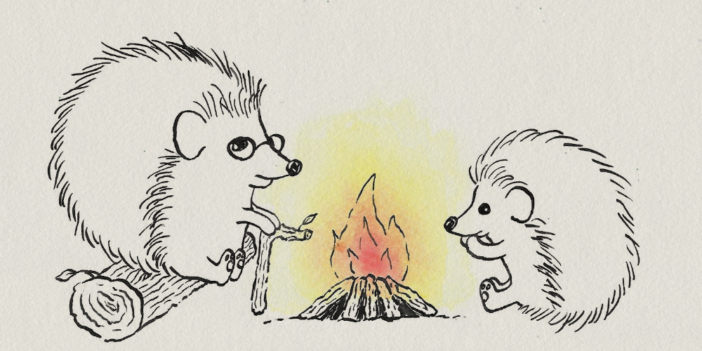 Hedgehogs around a campfire