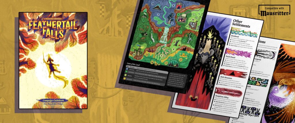 Feathertail Falls
shows several pages from teh game book for layout purposes