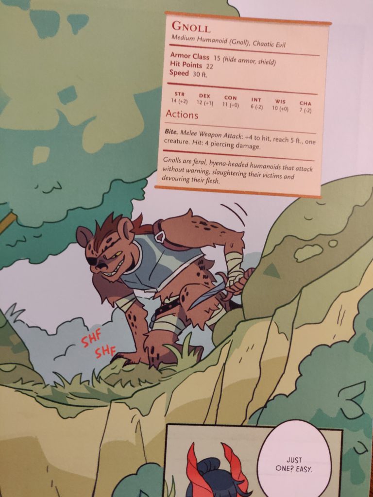 picture from the book showing a D&D stat block for a gnoll