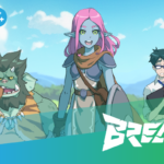 BREAK!! RPG with cover art for the game showing three characters - an orc, a blue elf with pink hair, and a business person