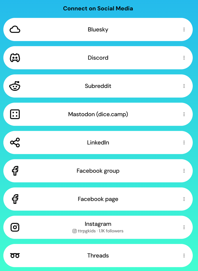 screenshot of the TTRPGkids social media list