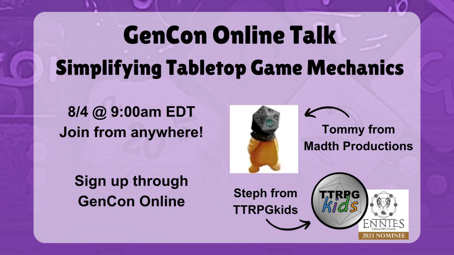 GenCon Online Talk Simplifying Tabletop Game Mechanics TTRPGkids