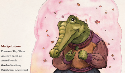 a crocodile character wearing a cozy sweater