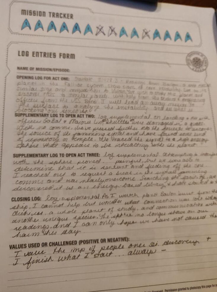 My mission tracker from my playthrough of Captain's Log