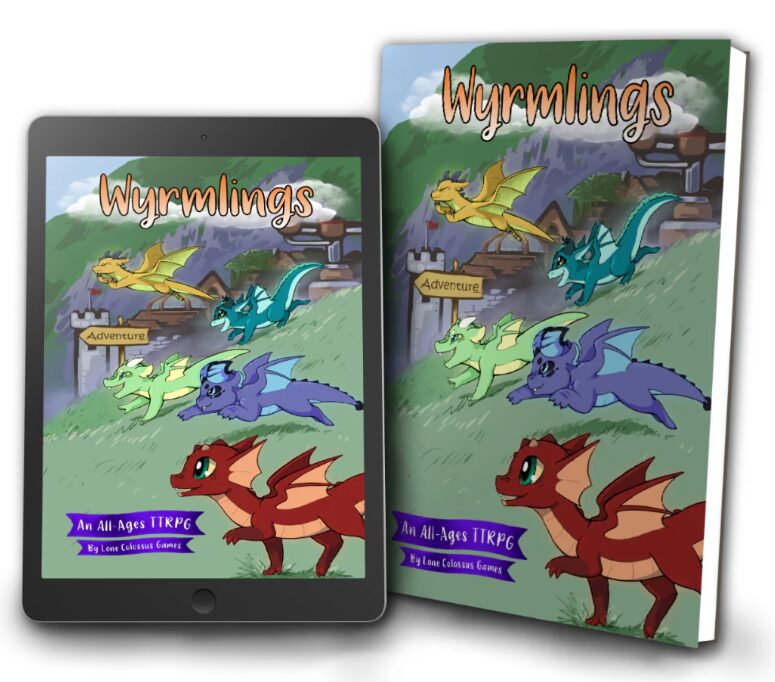 a PDF and hardcover book mock up of Wyrmlings