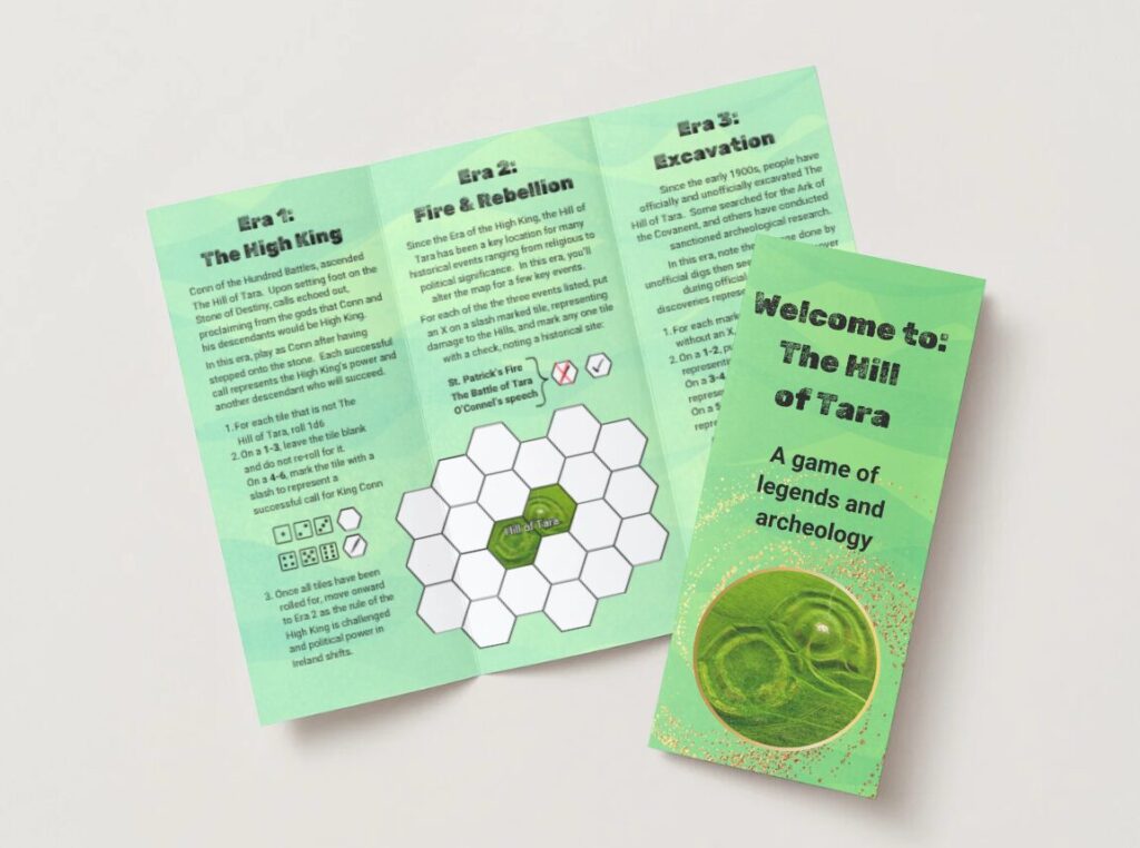 a mock up of Welcome to The Hill of Tara showing a brochure cover and the interior of the brochure