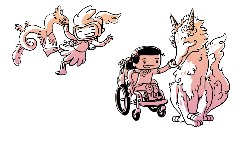 two characters playing with magical creatures