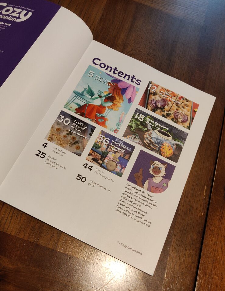 photo of the table to contents from Cozy Companion vol 24