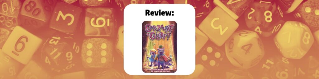 Review: Garbage & Glory, shows the cover of the book featuring raccoons dressed in armor made of trash