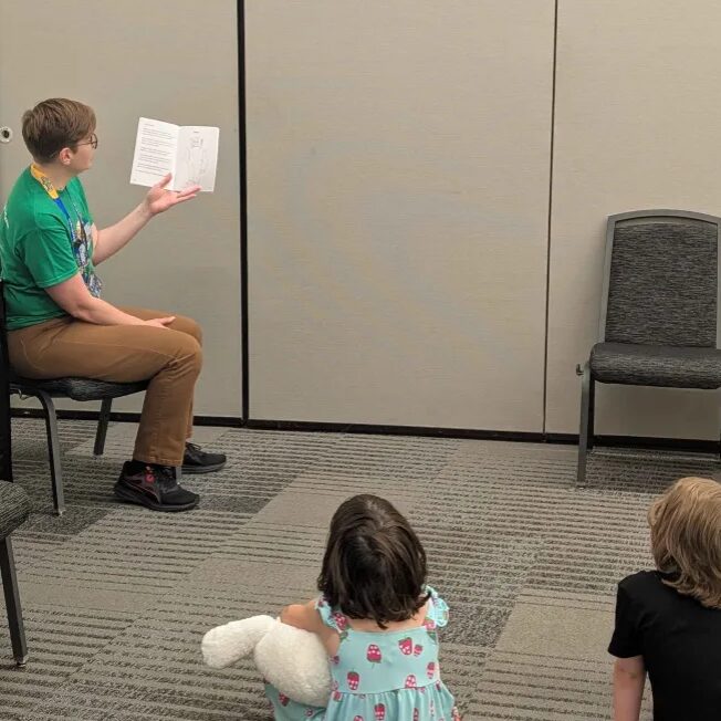me (Steph) reading to kids during the storytime event!