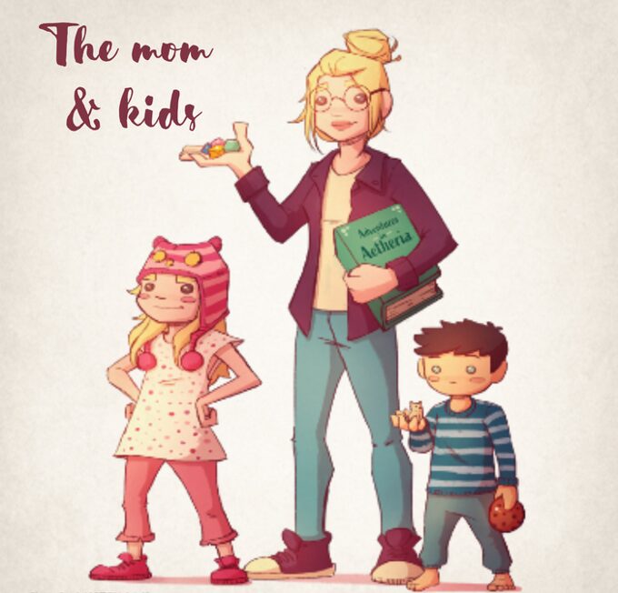 an illustration of the mom & kids from the book