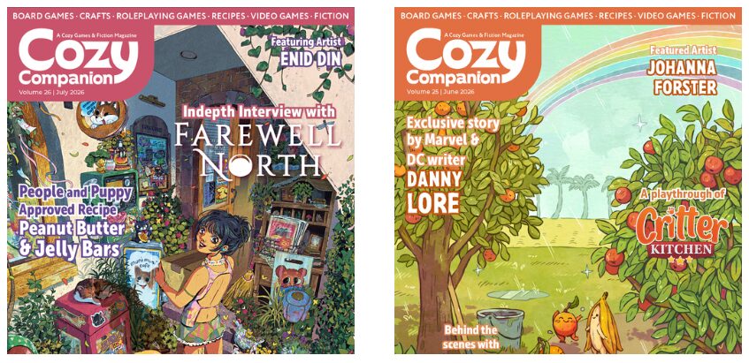 images of the covers of Cozy Companion volume 26 (July) and 25 (June)