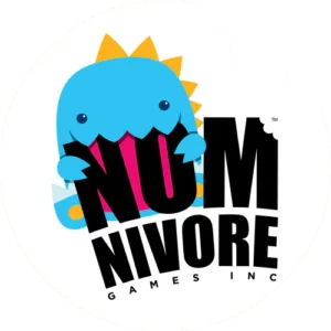 the nominvore logo, which features a dinosaur eating letters of the text