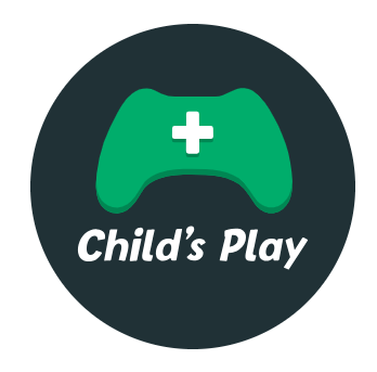 the logo for Child's Play featuring a video game controller illustration