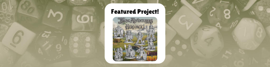 Featured Project Young Adventurers Hero Pack shows an image featuring sevearl kid-friendly minis