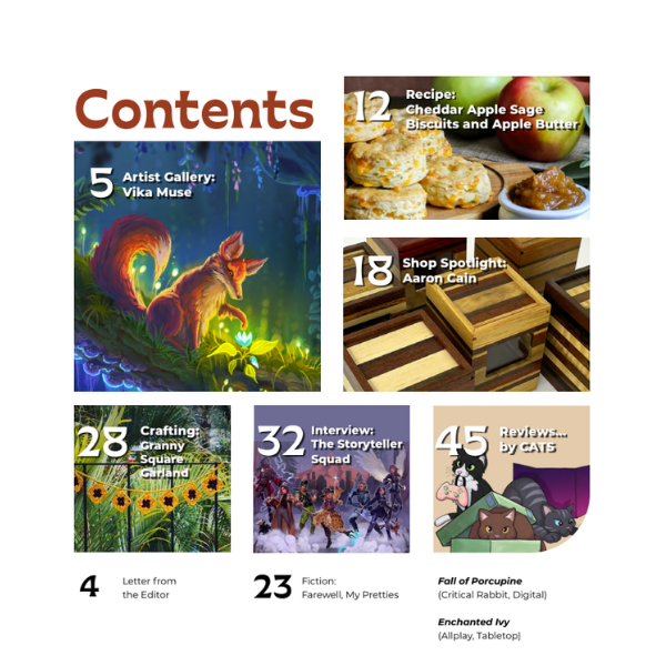 the table to contents page for an issue of Cozy Companion