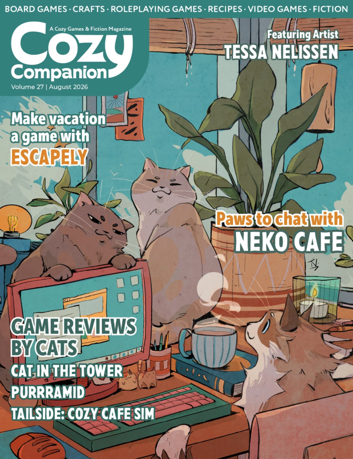 the cover of Cozy Companion volume 27 featuring art of a collectiong of cats around a computer