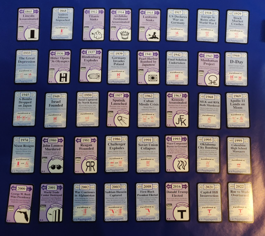 a photo of the starting game board with all cards facing upright