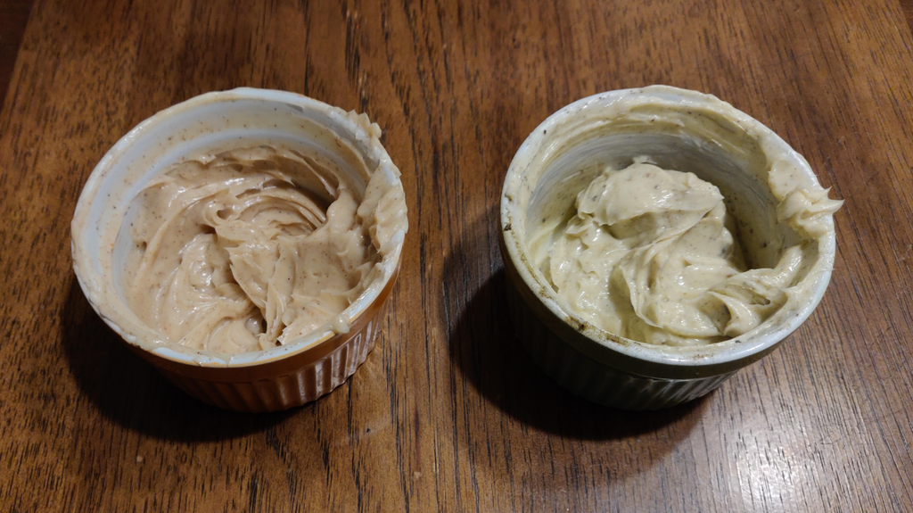 photo of two ramikins each filled with whipped butter